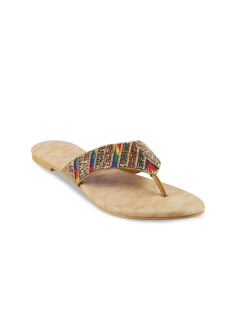 

Mochi Women Gold-Toned Embellished Open Toe Flats