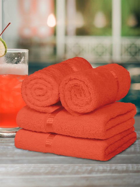 

Story@home Set Of 4 Orange Solid 450 GSM Pure Cotton Hand Towels