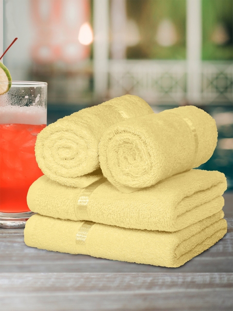 

Story@home Set Of 4 Yellow Solid 450 GSM Pure Cotton Hand Towels