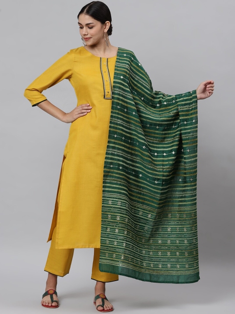 

Os Women Yellow & Green Kurta with Trousers & Dupatta