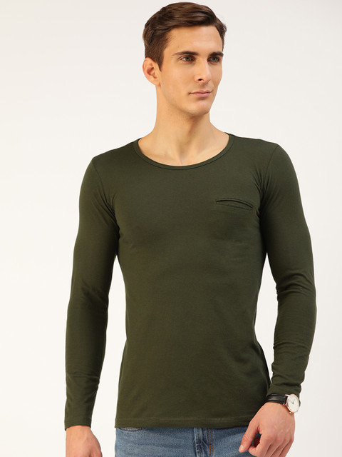

GESPO Men Olive Green Cotton Solid T-shirt