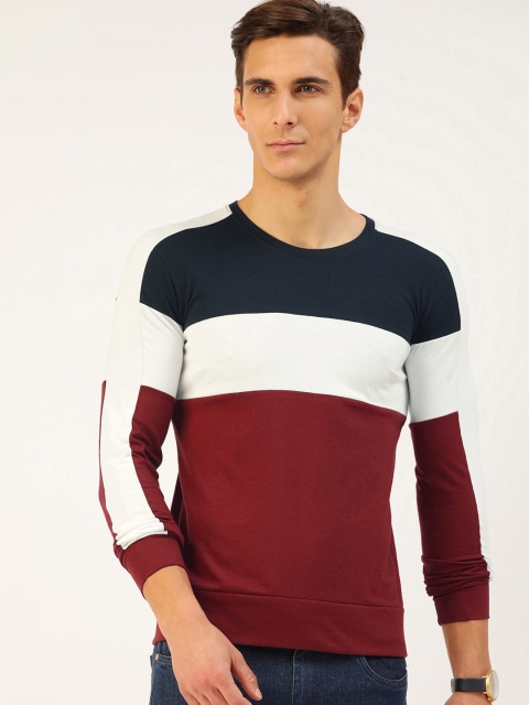 

GESPO Men Maroon & Navy Blue Cotton Colourblocked T-shirt