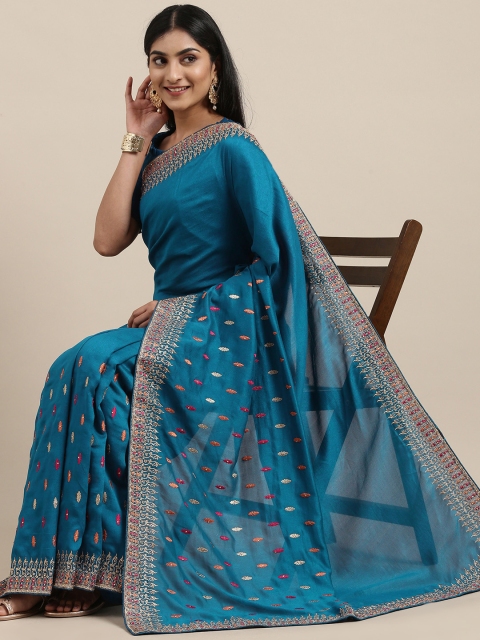 

Mitera Teal Blue Ethnic Motifs Silk Blend Saree