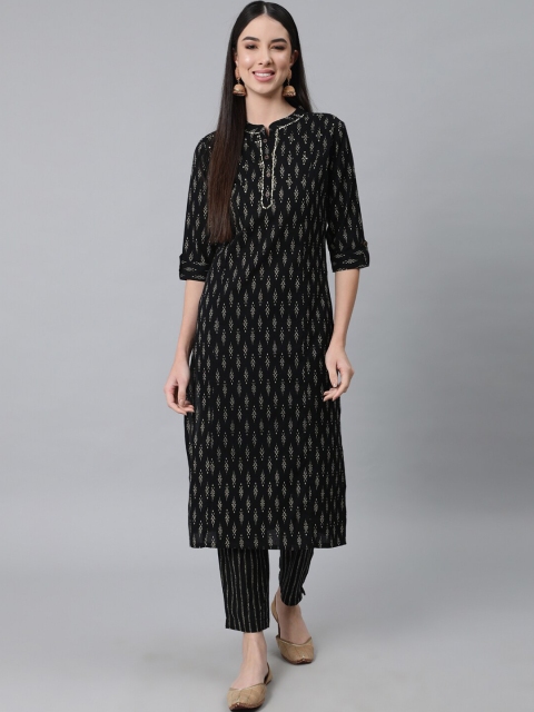 

Anubhutee Women Black Printed Sequinned Pure Cotton Kurta with Trousers