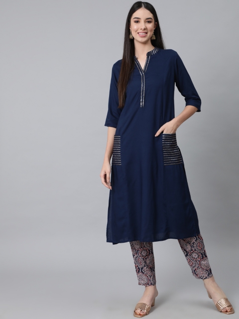

Anubhutee Women Navy Blue Kurta with Trousers