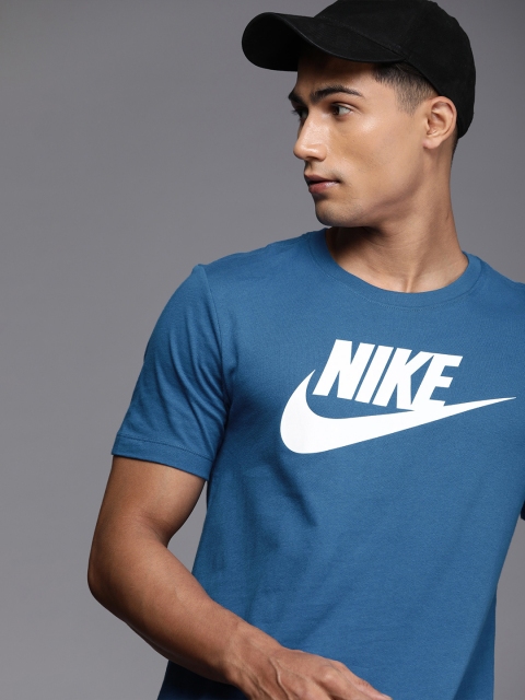 

Nike Men Blue Brand Logo Printed Pure Cotton Casual T-shirt