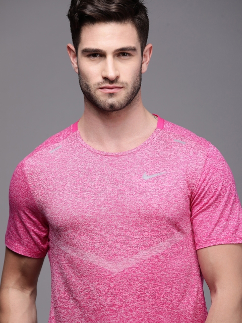 

Nike Men Pink Solid Dri-FIT 365 Running T-shirt