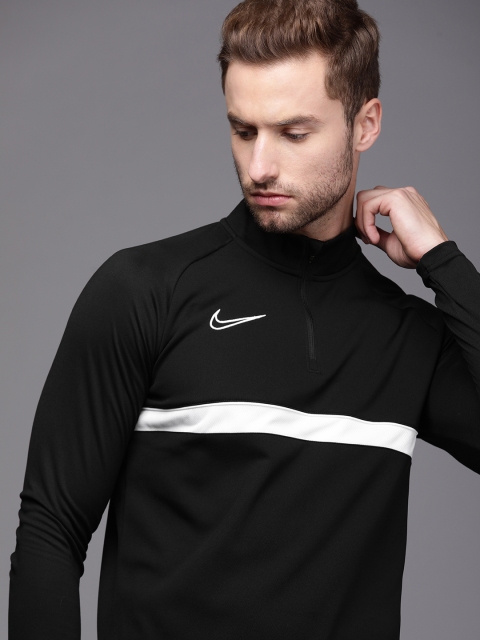 

Nike Men Black & White Striped High Neck Dr Fit Football T-shirt