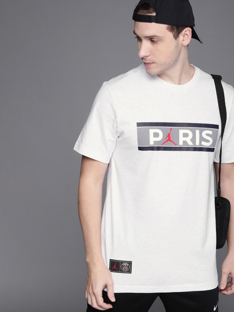 

Nike Men White Printed Round-Neck Pure Cotton PSG T-shirt