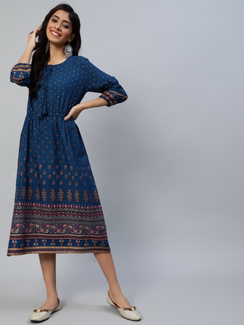 

Anubhutee Blue Ethnic Motifs A-Line Midi Dress