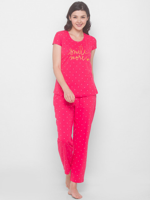 

AV2 Women Pink & White Printed Pure Cotton Night suit