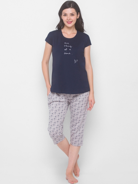 

AV2 Women Grey & Blue Pure Cotton Night suit