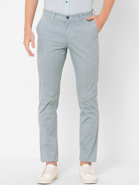 

Solemio Men Blue Checked Easy Wash Cotton Chinos Trousers