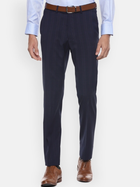 

Luxure by Louis Philippe Men Navy Blue Checked Slim Fit Formal Trousers