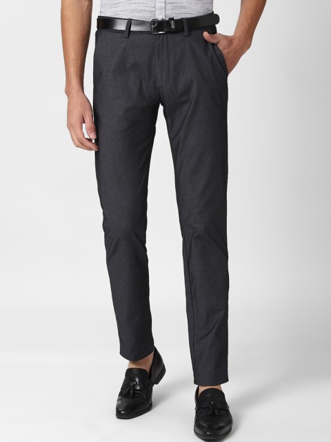 

Peter England Casuals Men Grey Self-Design Slim Fit Trousers