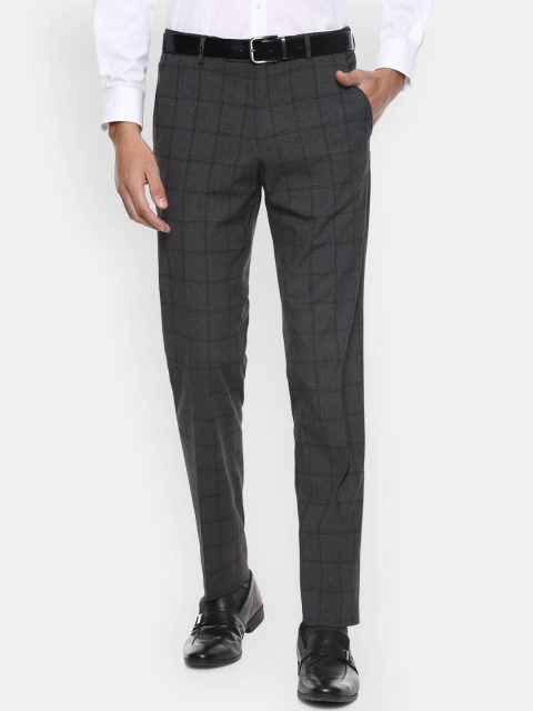 

Van Heusen Men Grey Checked Slim Fit Trousers