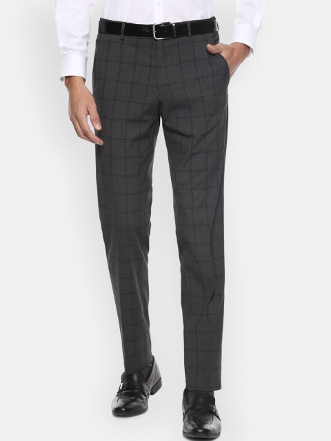 

Van Heusen Men Grey Checked Slim Fit Trousers