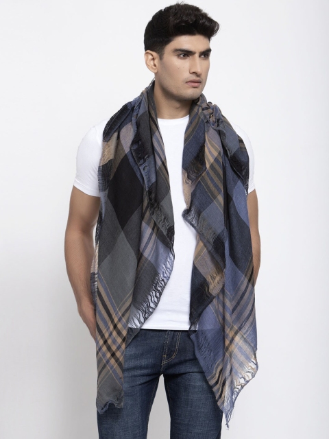 

Calvadoss Men Black & Blue Checked Stole