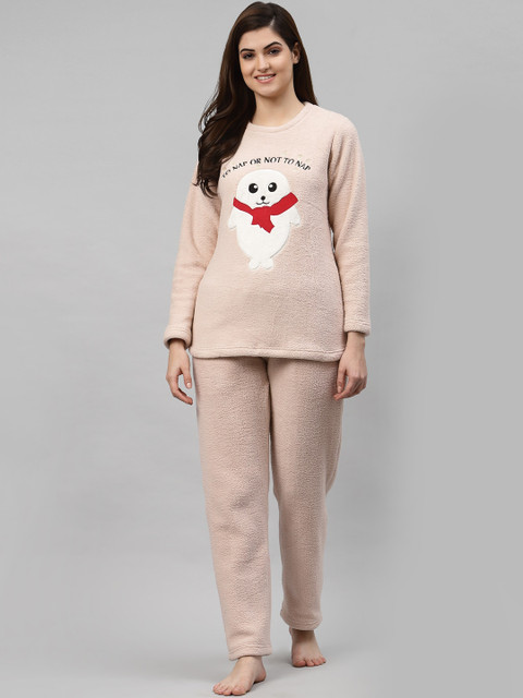 

Sweet Dreams Women Peach-Coloured Textured Night suit