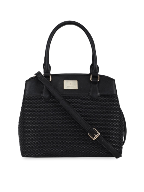 

Van Heusen Woman Black Textured PU Structured Shoulder Bag with Cut Work