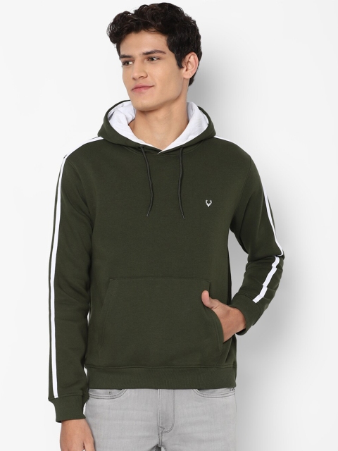

Allen Solly Men Olive Green Solid Pure Cotton Hooded Sweatshirt