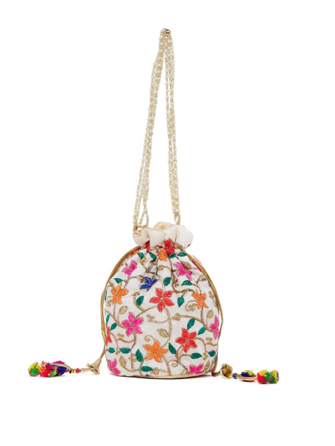 

Athena White & Pink Embroidered Potli Clutch