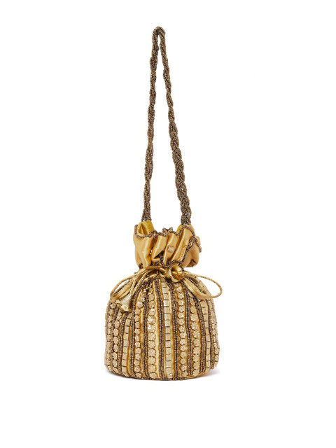 

Athena Woman Beige & Gold-Toned Embellished Potli Clutch