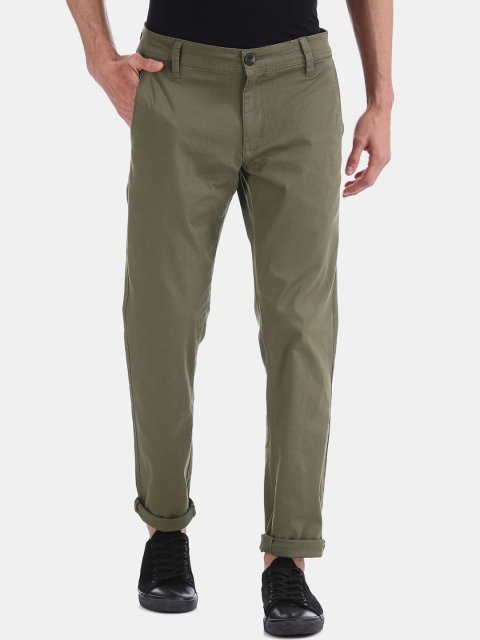 

Ruggers Men Olive Green Solid Slim Fit Chinos