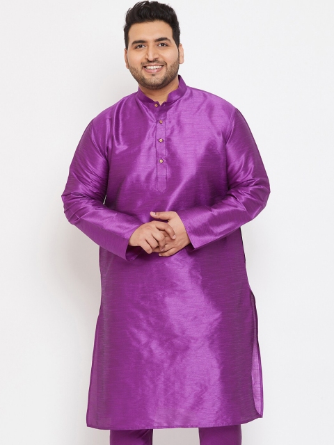 

VASTRAMAY PLUS Men Purple Thread Work Silk Kurta