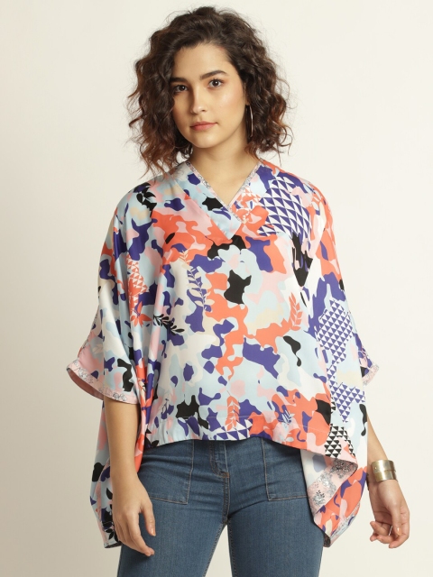 

SHAYE Multicoloured Floral Print Satin Karah Kimono Top, Multi
