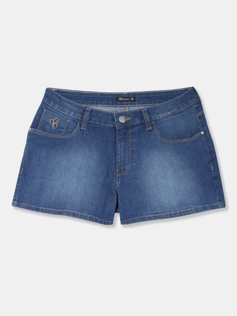 

Flying Machine Women Blue Washed Denim Shorts