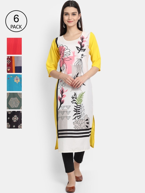 

7Threads Women Pack of 6 Floral Printed Kurtas, Multi