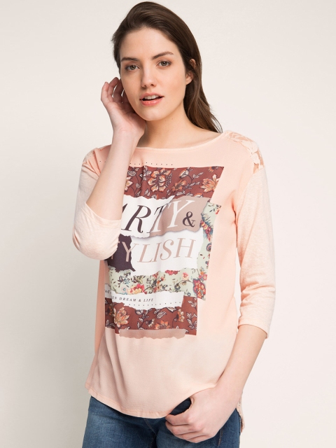 

ESPRIT Women Peach-Coloured Printed Regular Top