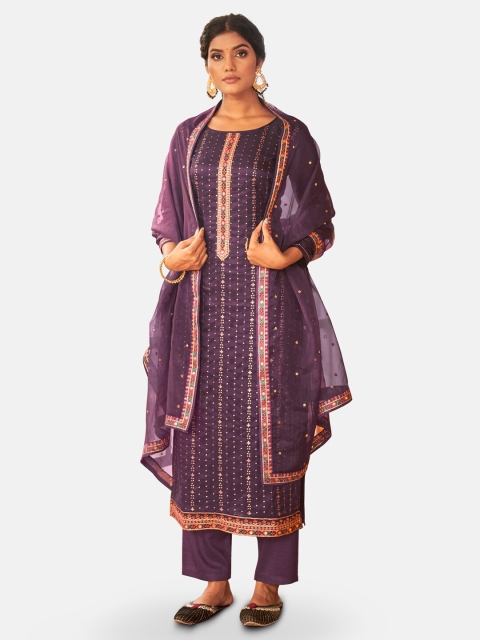 

Kvsfab Purple & Red Embroidered Unstitched Dress Material