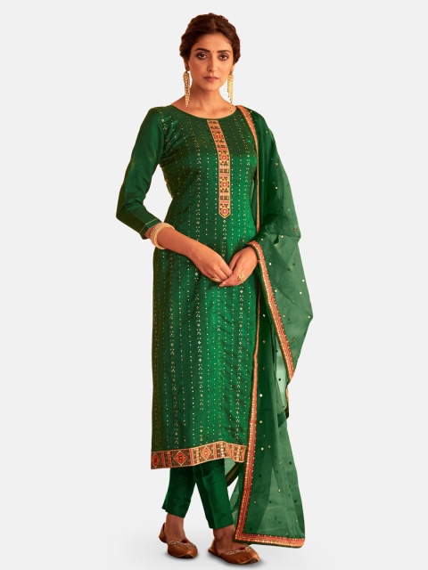 

Kvsfab Green & Gold-Toned Embroidered Unstitched Dress Material With Dupatta