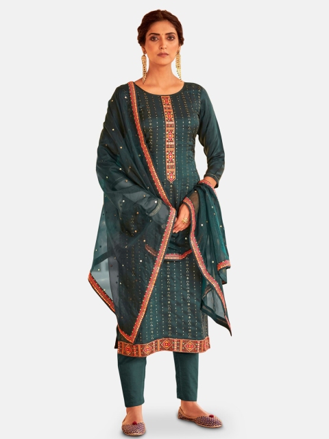 

Kvsfab Teal & Pink Embroidered Unstitched Dress Material