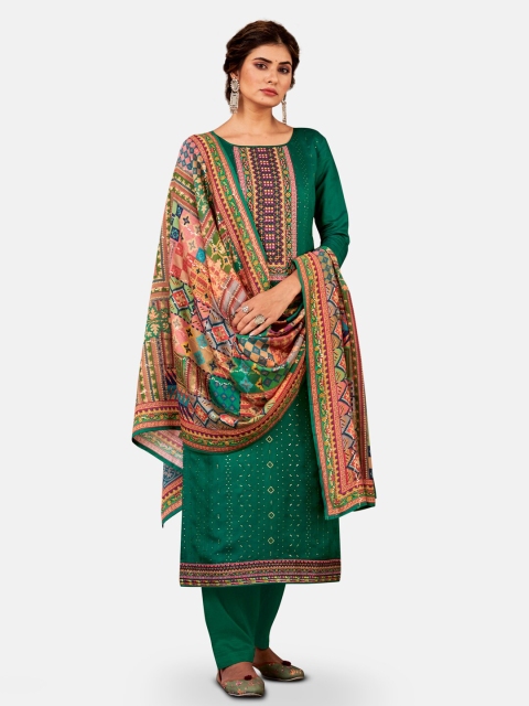 

Kvsfab Green & Pink Embroidered Unstitched Dress Material