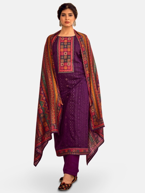 

Kvsfab Purple & Orange Embroidered Unstitched Dress Material