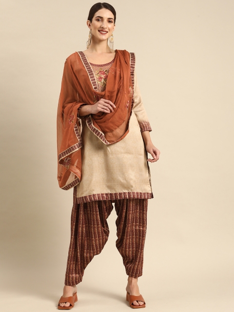 

Shaily Beige Embroidered Satin Unstitched Dress Material