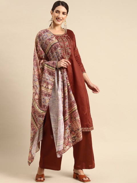 

Shaily Rust Embroidered Unstitched Dress Material