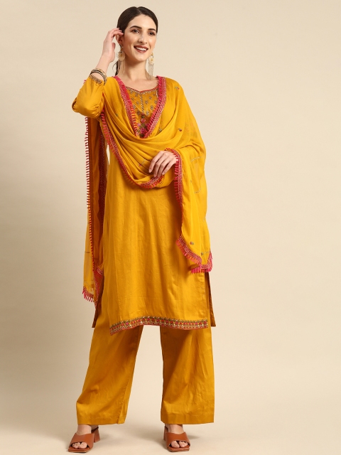 

Shaily Mustard & Yellow Embroidered Pure Cotton Unstitched Dress Material