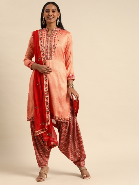 

Shaily Orange Embroidered Satin Unstitched Dress Material