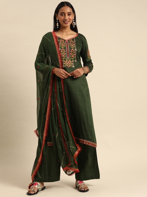 

Shaily Green & White Embroidered Pure Cotton Unstitched Dress Material