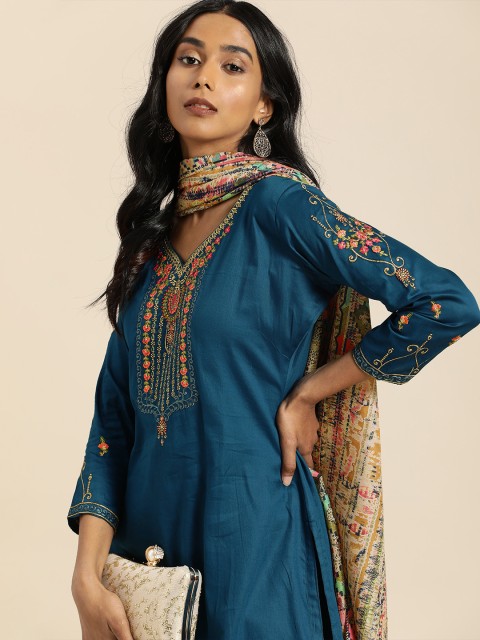 

Shaily Navy Blue & Pink Embroidered Unstitched Dress Material