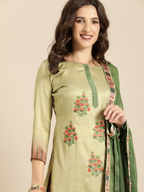 

Shaily Olive Green & Green Embroidered Satin Unstitched Dress Material