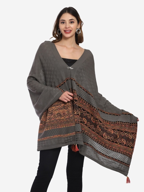 

Saanjh Women Grey & Black Poncho