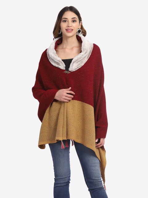 

Saanjh Women Maroon & Brown Colourblocked Poncho