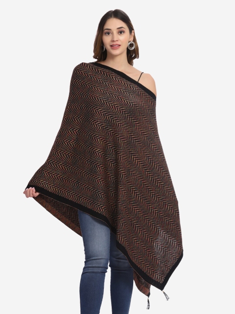 

Saanjh Women Black & Red Striped Woollen Poncho