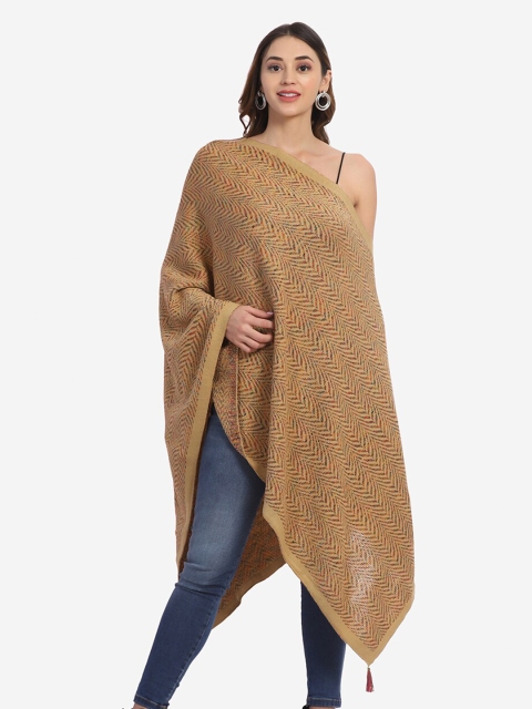 

Saanjh Woman Mustard & Red Striped Poncho