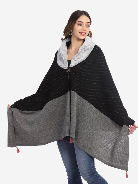 

Saanjh Women Black & Grey Poncho